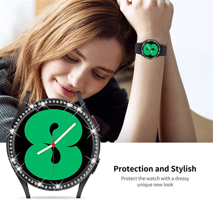 Full Rhinestone Decorative Watch Bezel Ring Stainless Steel Protective Cover for Samsung Galaxy Watch Active/Active2 40mm - Black