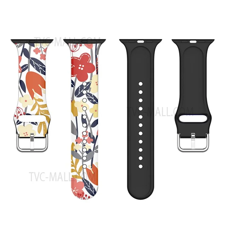 Multi-Color Flexible Silicone Replacement Watch Strap for Apple Watch Series 10 42mm / 9 8 7 41mm / 6 5 4 SE SE (2022) SE (2023) 40mm / 3 2 1 38mm - Flower
