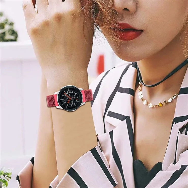 22mm Adjustable Nylon Loop Smart Watch Strap Wristband Replacement for Samsung Galaxy Watch3 45mm/Gear S3 Classic/Galaxy Watch 46mm - Red