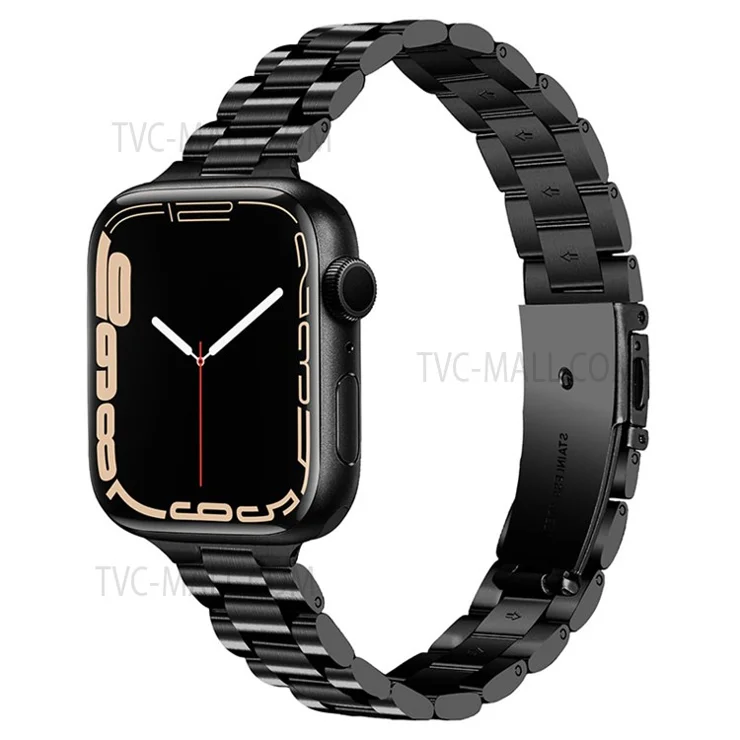 Adjustable Stainless Steel 3 Beads Wrist Strap Watchband with Double Folding Buckle for Apple Watch Ultra 2 49mm / Series 9 45mm / SE (2023) 44mm / Ultra 49mm / Series 8 45mm / 7 45mm / 6 / 5 / 4 / SE 44mm / SE (2022) 44mm / 3 / 2 / 1 42mm - Black