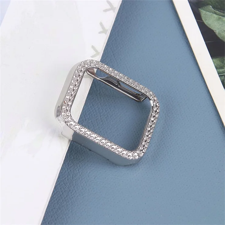 Rhinestone Decor Hard PC Anti-fall Watch Protective Cover Case for Apple Watch Series 9 / 8 / 7 41mm - Silver