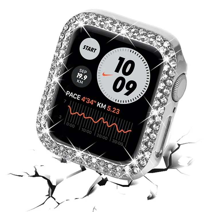 Rhinestone Decor Smart Watch Frame Case Hard PC Protective Cover for Apple Watch Series 3/2/1 38mm - Silver