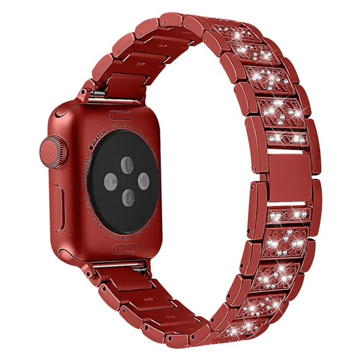 Rhinestone Decor Watch Band Stainless Steel Strap Bracelet for Apple Watch Series 10 42mm / 9 8 7 41mm / 6 5 4 SE SE (2022) SE (2023) 40mm / 3 2 1 38mm - Red