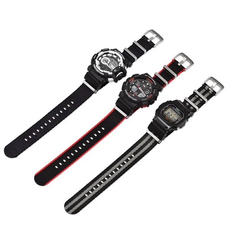 3 Watch Band Loop Watch Strap Replacement Nylon Canvas Watch Band for Casio GA-110/G-8900/DW-5600 - Black+Grey