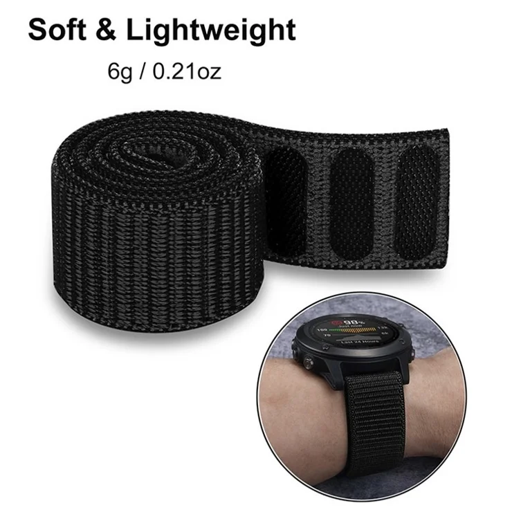 26mm Loop Fastener Nylon Watch Strap Wrist Band Replacement for Garmin Fenix 6X/Fenix 6X Pro/Fenix 5X Plus - Black