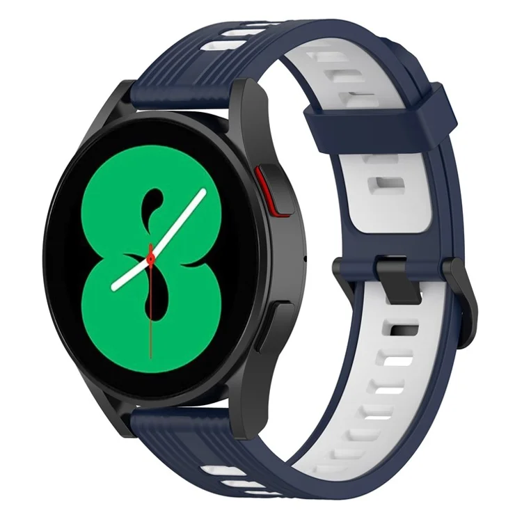 20mm Silicone Stripe Bi-color Watch Strap for Huawei Watch GT2 42mm / Samsung Galaxy Watch6 40mm 44mm / Watch6 Classic 43mm 47mm / Watch 5 40mm 44mm / 5 Pro 45mm / Watch4 40mm 44mm - Midnight Blue / White