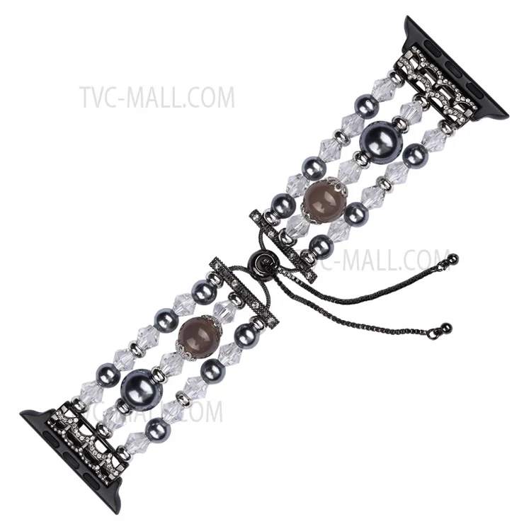 Fashionable Agate Pearl Smart Bracelet Smart Watch Strap for Apple Watch Series 10 46mm / Ultra 2 Ultra 49mm / 9 8 7 45mm / SE (2023) SE (2022) SE 6 5 4 44mm / 3 2 1 42mm - Agate / Grey