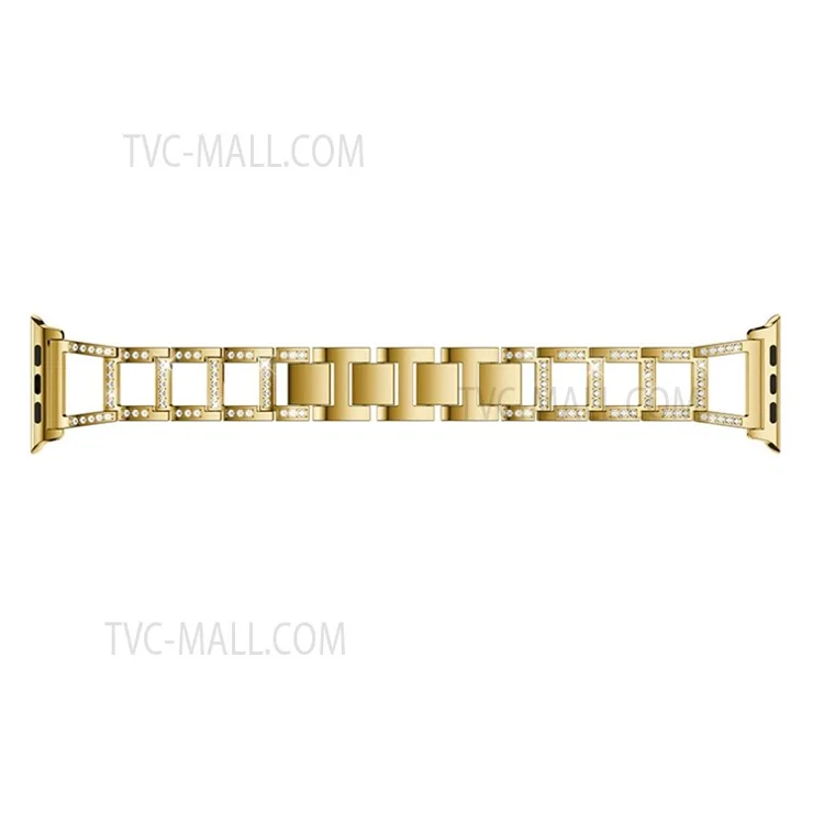 Trapezoid Design Rhinestones Decor Metal Smartwatch Strap Wrist Band for Apple Watch Series 9 / 8 / 7 41mm / 6 / 5 / 4 / SE (2023) / SE(2022) / SE 40mm / 3 / 2 / 1 38mm - Gold