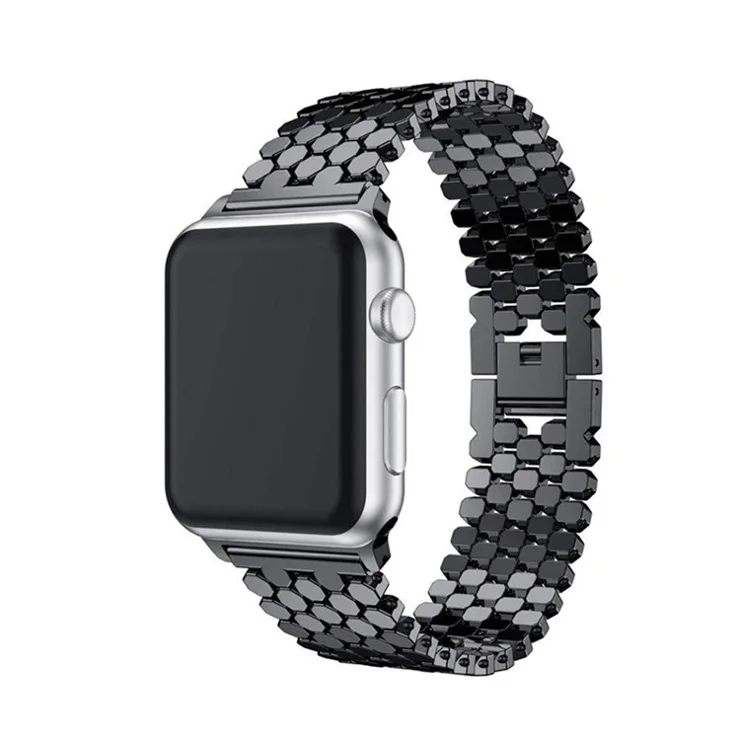 Fish Scale Design Metal Smartwatch Strap Replacement Wrist Band for Apple Watch Series 10 42mm / 9 8 7 41mm / 6 5 4 SE SE (2022) SE (2023) 40mm / 3 2 1 38mm - Black
