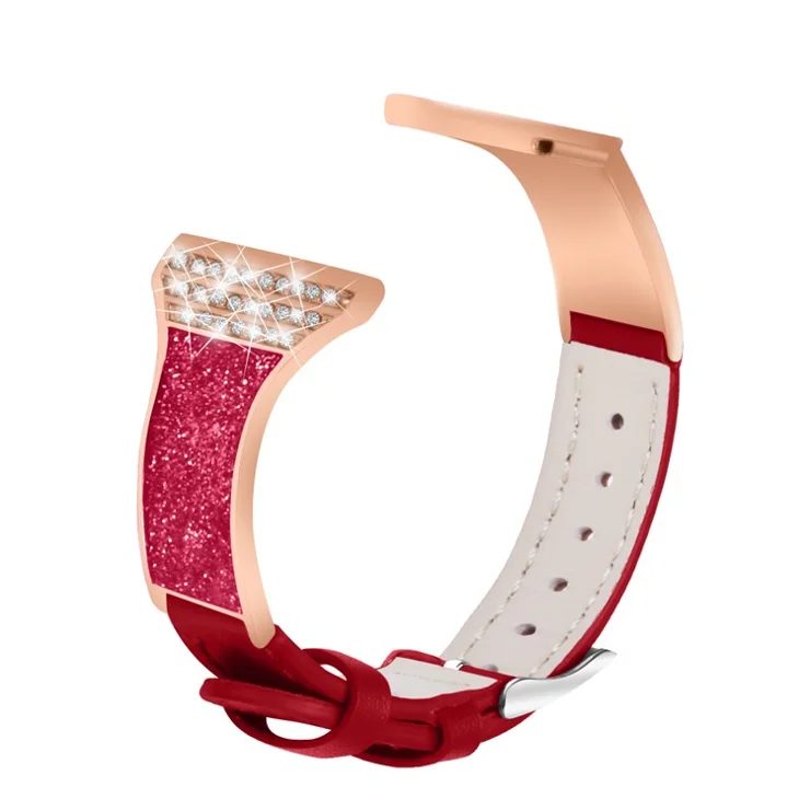 Ceramic+Genuine Leather Replacement Wrist Strap for Huami Amazfit GTR 47mm/Amazfit Pace with Rhinestones Decor - Red