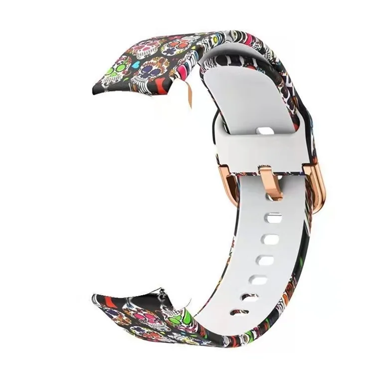 For Samsung Galaxy Watch6 40mm 44mm / Watch6 Classic 43mm 47mm / Watch 5 40mm 44mm / 5 Pro 45mm / Watch4 40mm 44mm Printed Adjustable Silicone Smart Watch Strap Replacement Wrist Band - Colorful Skull