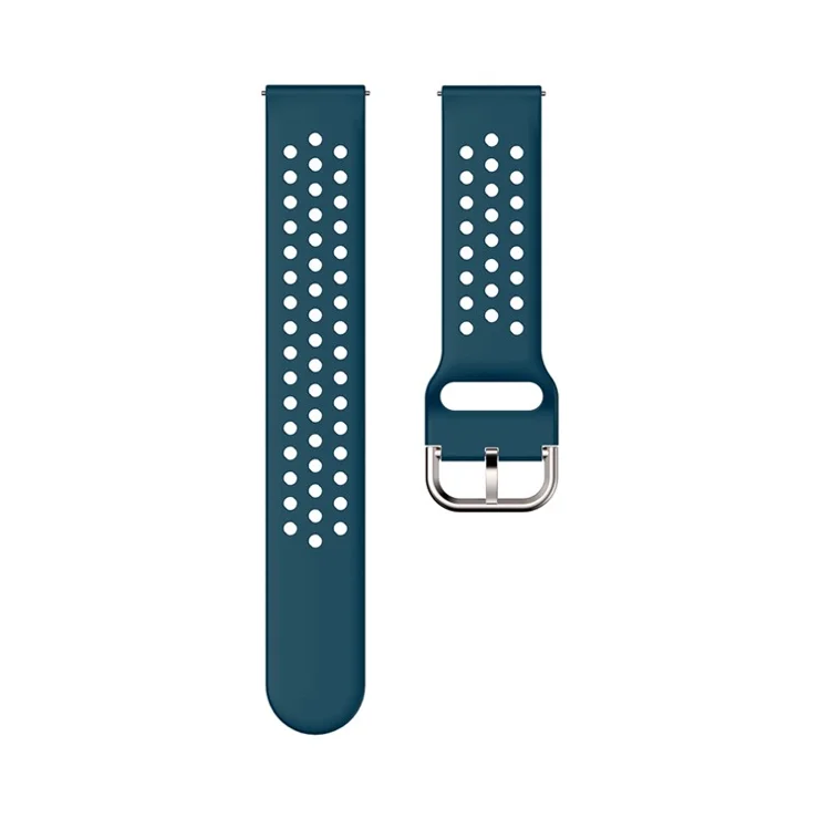 20mm Universal Round Holes Breathable Silicone Smart Watch Strap Replacement Wrist Band - Deep Cyan