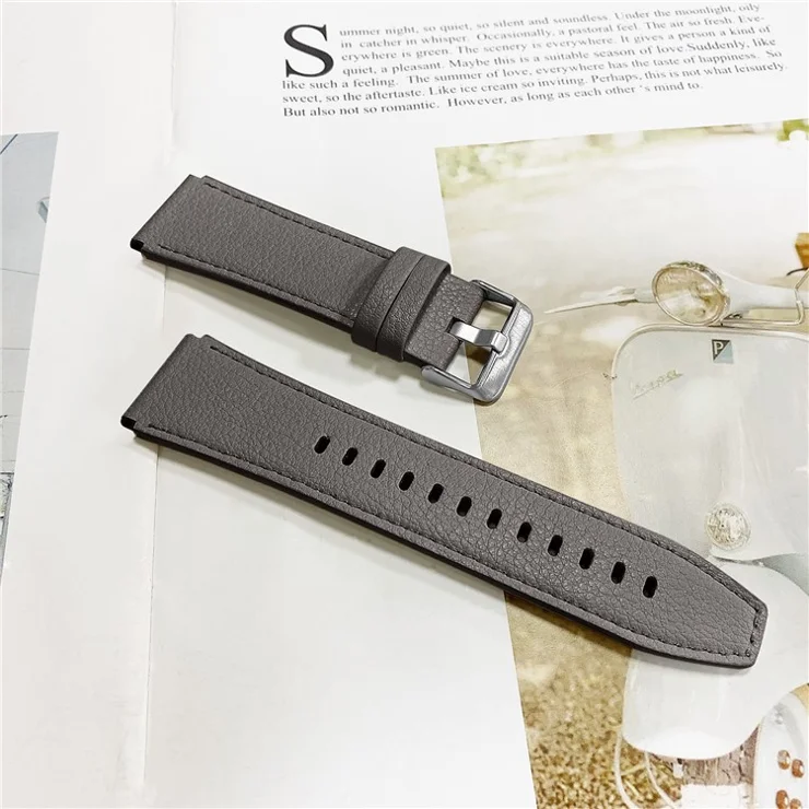 For Huami Amazfit Pace Double-sided Textured Cowhide Genuine Leather Watch Strap Replacement Wrist Band - Grey