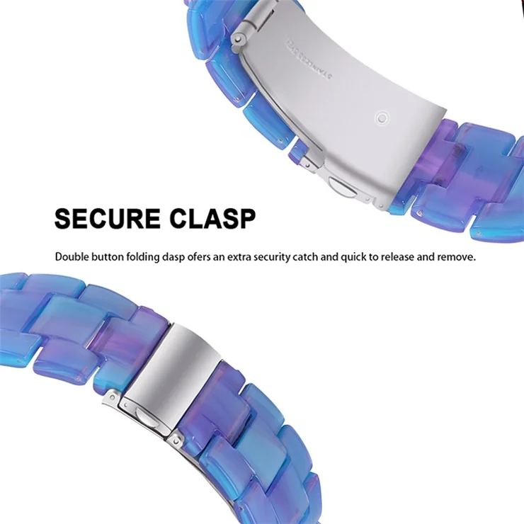 For Huawei Watch 2/Watch GT 2 42mm Resin Watch Band Wrist Strap Replacement 20mm with Stainless Steel Buckle - Blue/Purple