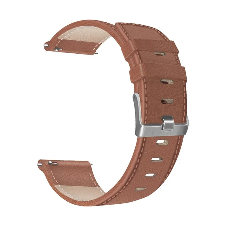 For HUAWEI Watch GT3/Samsung Galaxy Watch 46mm/Gear S3 Classic Leather Watch Band 22mm Universal Watch Strap with Buckle - Brown