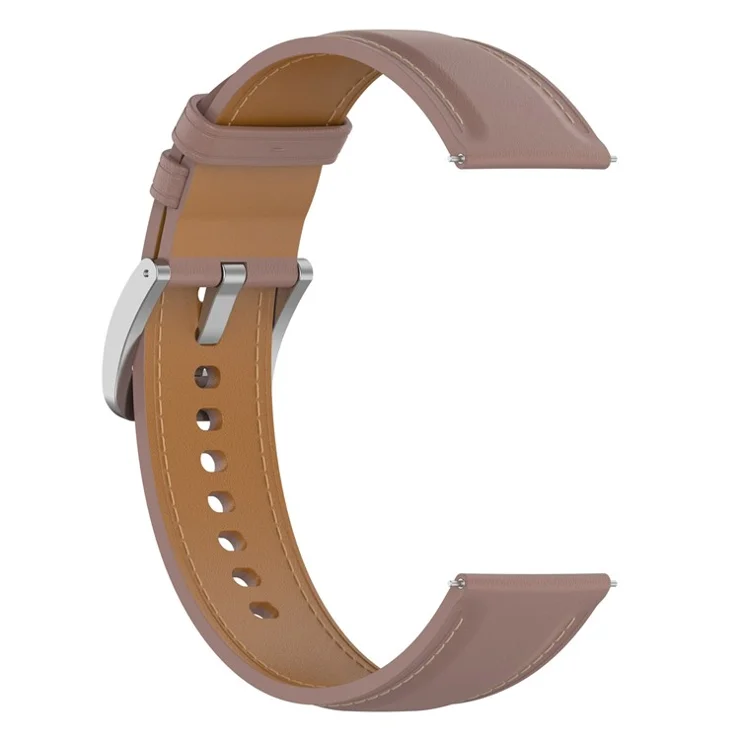 For Huawei Watch GT/Samsung Gear S3/Galaxy Watch 46mm Smart Watch Band 22mm Universal Stitching Line First Layer Cowhide Solid Color Strap - Deep Pink