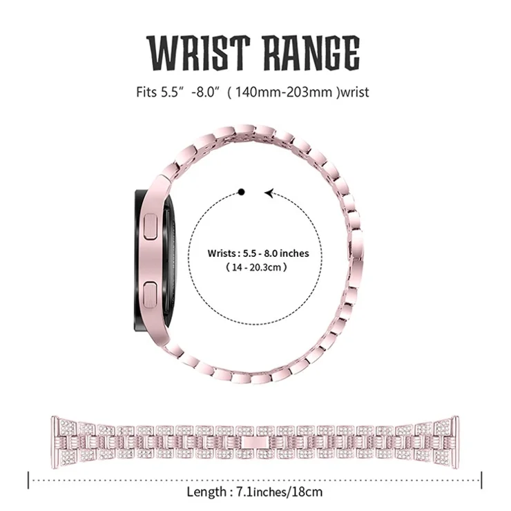 For Samsung Galaxy Watch4 Classic 42mm/46mm/Watch4 Active 40mm 44mm Zinc Alloy Watch Band Quick Release Watchband 20mm Replacement Strap with Rhinestone Decorated - Rose Pink