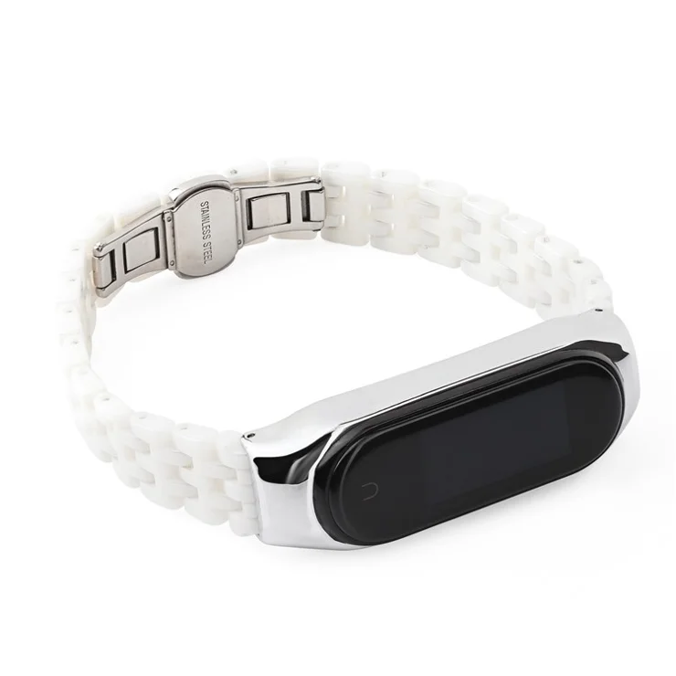 For Xiaomi Mi Band 5/Mi Band 6 Ceramics+Stainless Steel Watch Strap Replacement Watch Band - Five Beads White