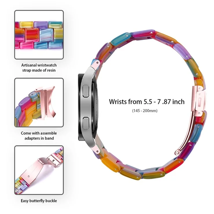 For Samsung Galaxy Watch4 Active 40mm/44mm / Watch4 Classic 42mm/46mm Stylish Resin Wrist Strap Smart Watch Replacement Band - Rainbow