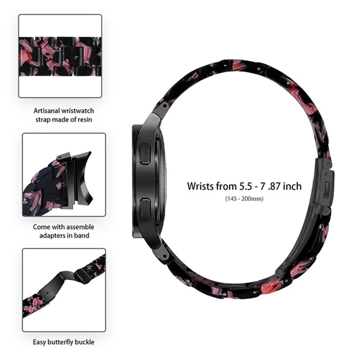For Samsung Galaxy Watch4 Active 40mm/44mm / Watch4 Classic 42mm/46mm Stylish Resin Wrist Strap Smart Watch Replacement Band - Black/Pink