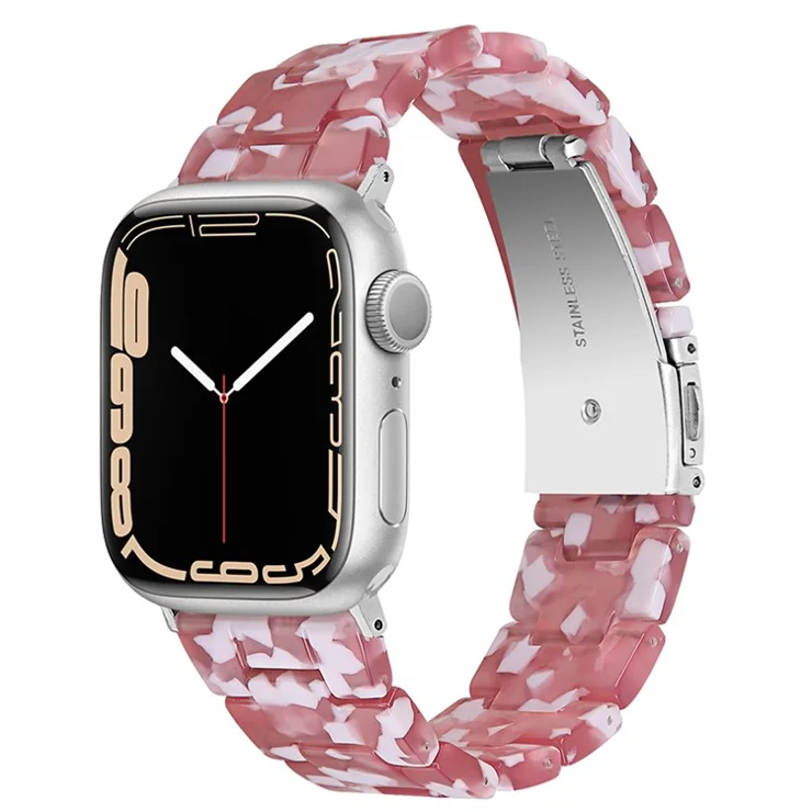 For Apple Watch Series 10 46mm / Ultra 2 Ultra 49mm / 9 8 7 45mm / SE (2023) SE (2022) SE 6 5 4 44mm / 3 2 1 42mm Smart Watch Strap Replacement Resin Wrist Band - Pink / White