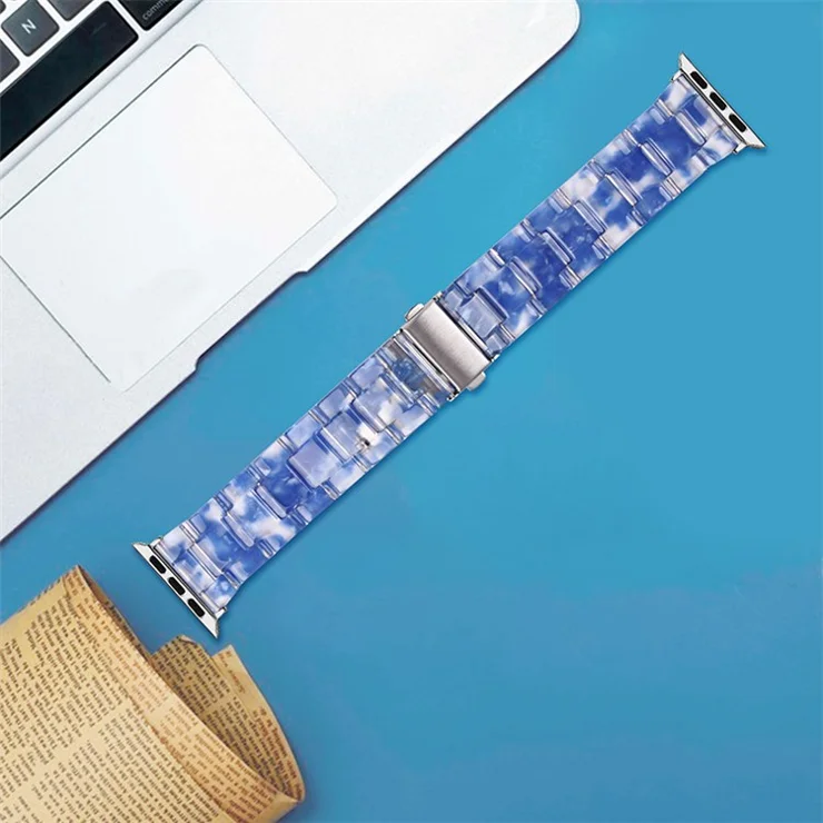 For Apple Watch Series 10 46mm / Ultra 2 Ultra 49mm / 9 8 7 45mm / SE (2023) SE (2022) SE 6 5 4 44mm / 3 2 1 42mm Smart Watch Strap Replacement Resin Wrist Band - Dark Blue