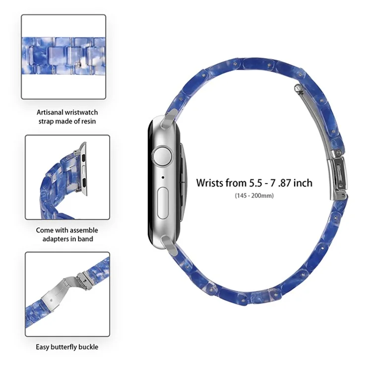 For Apple Watch Series 10 46mm / Ultra 2 Ultra 49mm / 9 8 7 45mm / SE (2023) SE (2022) SE 6 5 4 44mm / 3 2 1 42mm Smart Watch Strap Replacement Resin Wrist Band - Dark Blue