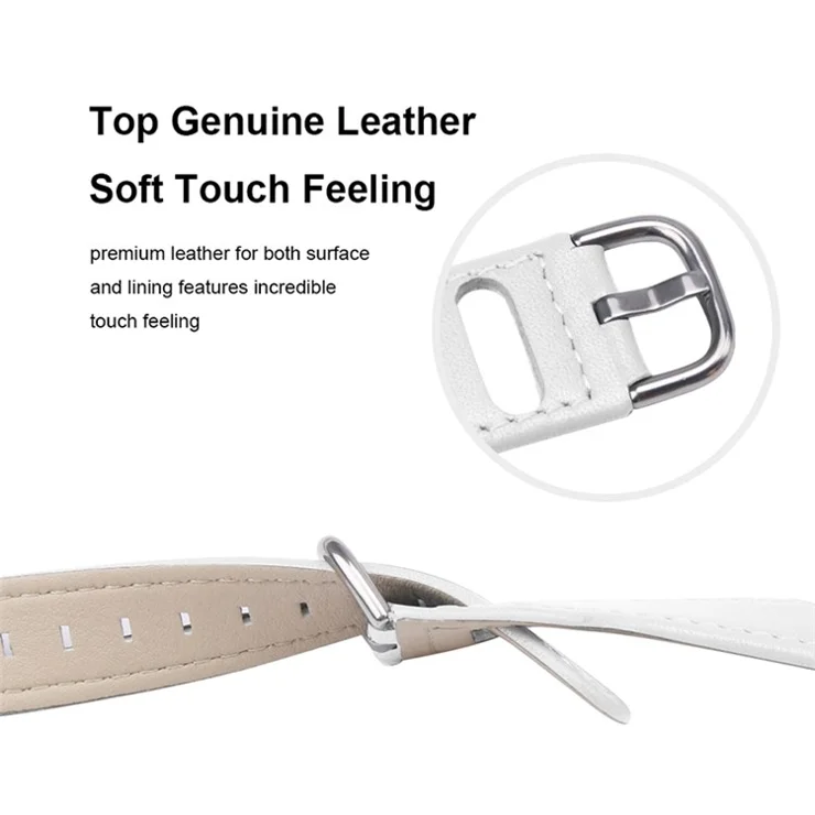 For LG Watch Sport Wear-resistant Cowhide Leather Watch Band Watch Strap with Stainless Steel Buckle - White