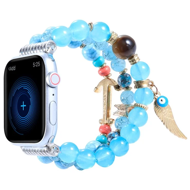 For Apple Watch Series 10 42mm / 9 8 7 41mm / 6 5 4 SE SE (2022) SE (2023) 40mm / 3 2 1 38mm Watch Band Colorful Bead Decorated Bracelet Smart Watch Replacement Strap for Women Girls - Blue