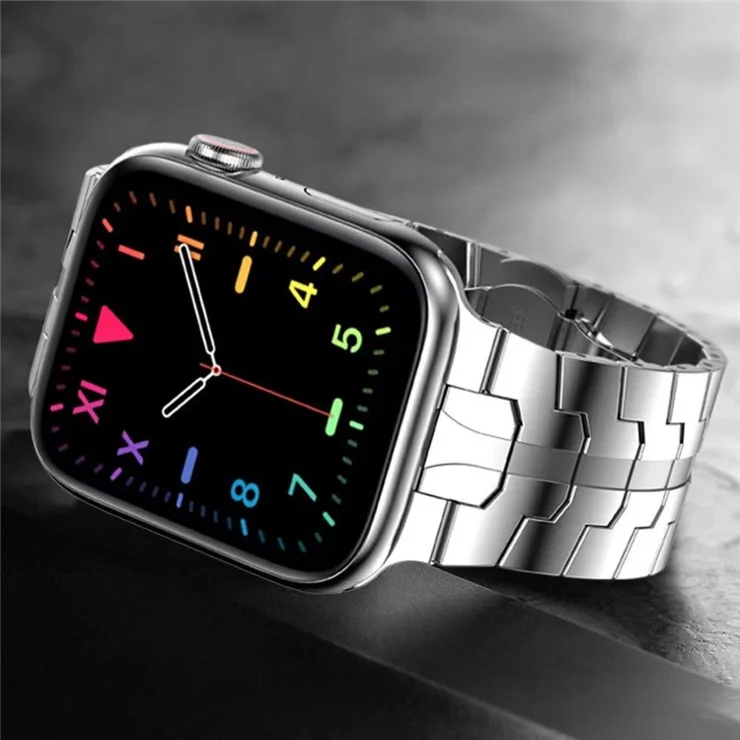 For Apple Watch Series 10 46mm / Ultra 2 Ultra 49mm / 9 8 7 45mm / SE (2023) SE (2022) SE 6 5 4 44mm / 3 2 1 42mm Stainless Steel Watch Band Replacement Strap with Stylish Buckle - Silver