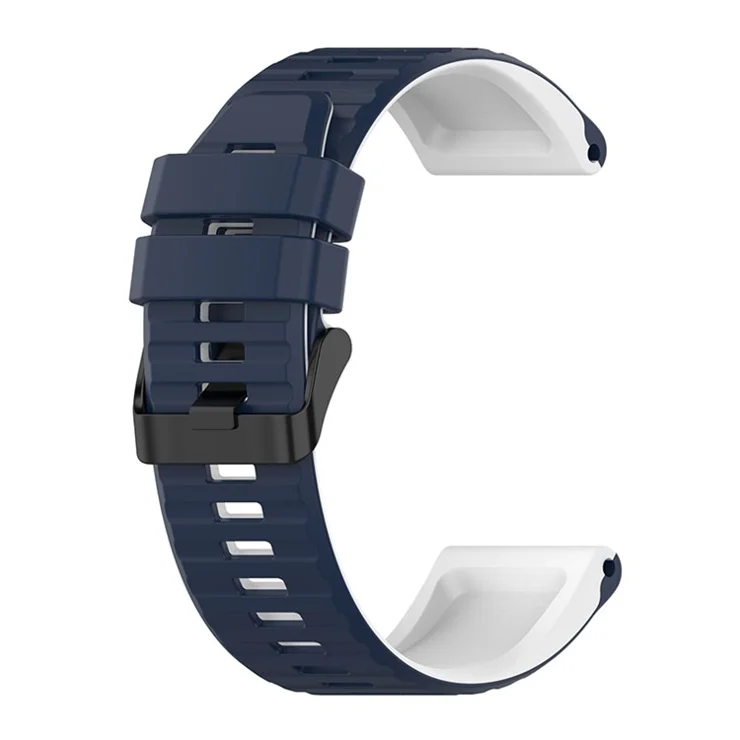 For Garmin Fenix 7X/6X/5X 26mm Replacement Smart Watch Strap Dual Color Silicone Watchband - Midnight Blue/White