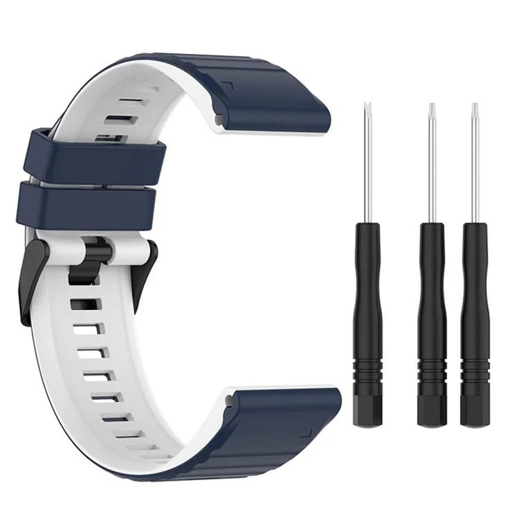 For Garmin Fenix 7X/6X/5X 26mm Replacement Smart Watch Strap Dual Color Silicone Watchband - Midnight Blue/White