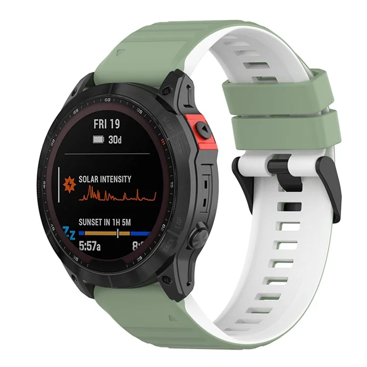 For Garmin Fenix 7 / 6 / 5 / Amazfit Falcon Silicone Watch Band 22mm Dual Color Adjustable Smart Watch Strap Replacement - Pine Needle Green / White