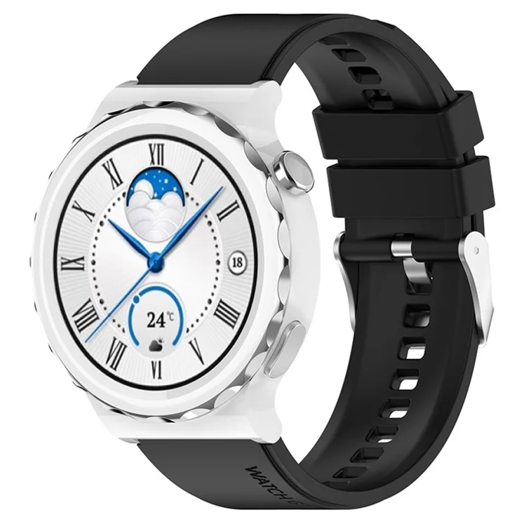 For Samsung Watch Heart-S / Heart-L / Galaxy Watch6 40mm 44mm / Watch6 Classic 43mm 47mm / Watch 5 40mm 44mm / 5 Pro 45mm / Watch4 40mm 44mm Silicone Watch Band 20mm Smart Watch Wrist Strap with Silver Steel Buckle - Black