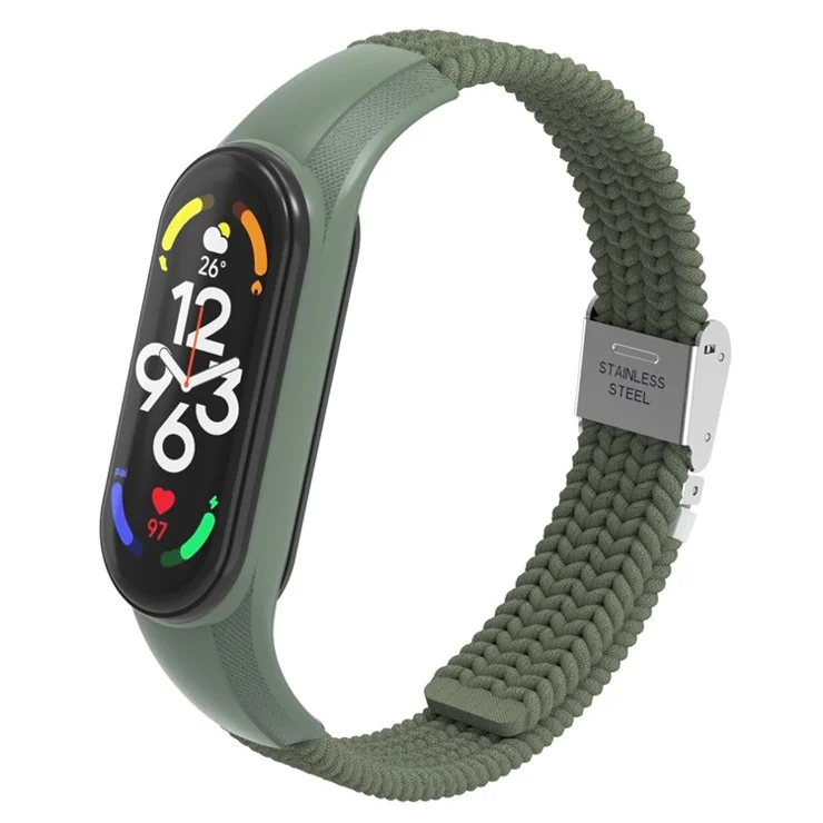 For Xiaomi Mi Band 7 Adjustable Nylon Braided Watch Band Replacement Wrist Strap with Stainless Steel Buckle - Dark Green