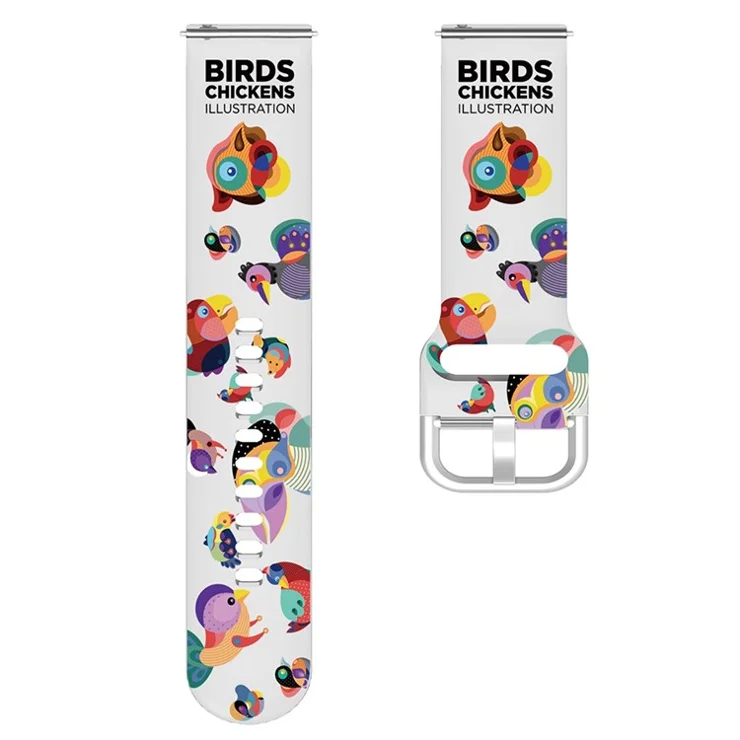 For Samsung Galaxy Watch3 45mm/Huawei Watch GT 3 Pro 46mm/Garmin Venu 2 Silicone Watch Band 22mm Pattern Printed Bracelet Strap Replacement - Bird/Chick