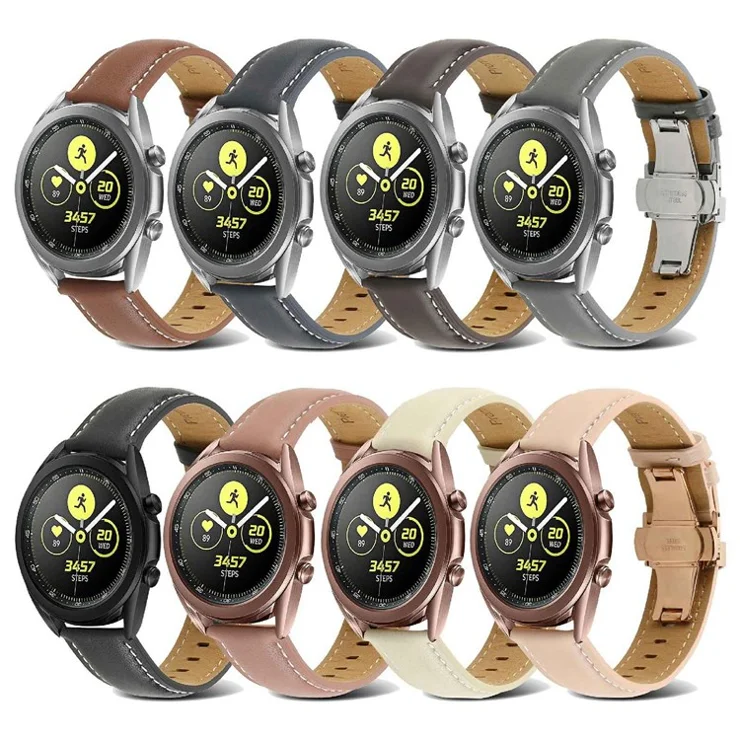 For Huawei Watch GT 3 Pro 46mm/Garmin Venu 2 22mm Stitching Line Genuine Leather Watch Band Strap Replacement - Light Pink