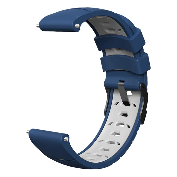 For Huawei Watch GT Runner/Garmin Venu 2/Vivoactive 4 Trapezoid Three Row Holes Watch Strap Dual Color Silicone Wrist Band - Midnight Blue/White