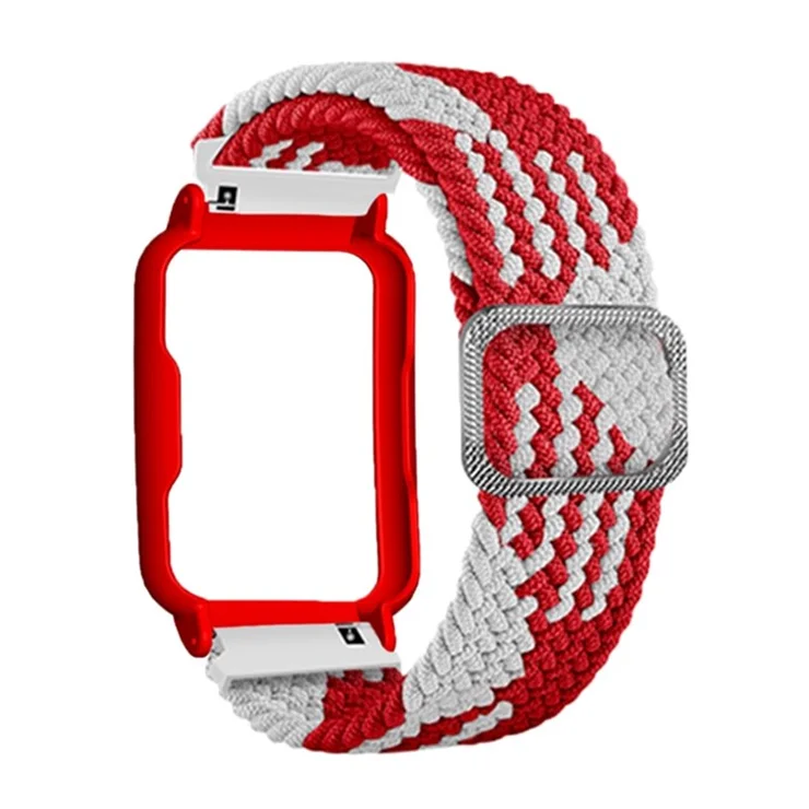 Nylon Knitted Elastic Watch Band for Oppo Watch Free, Replacement Wrist Strap with Watch Case - Red White/Red