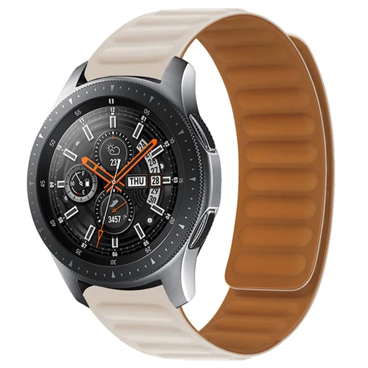 For Samsung Galaxy Watch4 40mm/44mm/Garmin Venu 2 Plus Silicone Watch Band 20mm Magnetic Wrist Strap Replacement - Beige