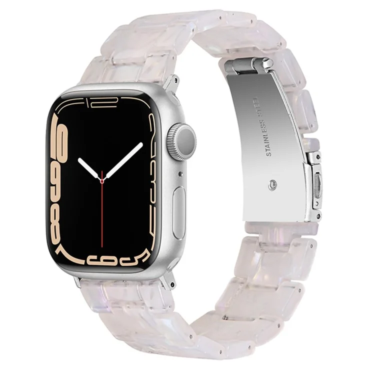 For Apple Watch Series 10 42mm / 9 8 7 41mm / 6 5 4 SE SE (2022) SE (2023) 40mm / 3 2 1 38mm Resin Band Stainless Steel Buckle Replacement Watch Strap - Shell White