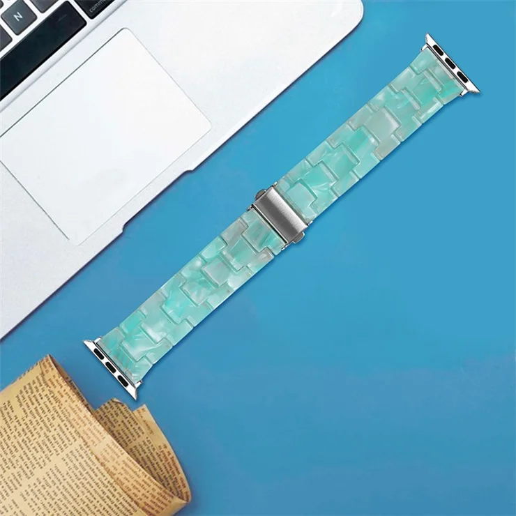 For Apple Watch Series 10 42mm / 9 8 7 41mm / 6 5 4 SE SE (2022) SE (2023) 40mm / 3 2 1 38mm Resin Band Stainless Steel Buckle Replacement Watch Strap - Jade Green