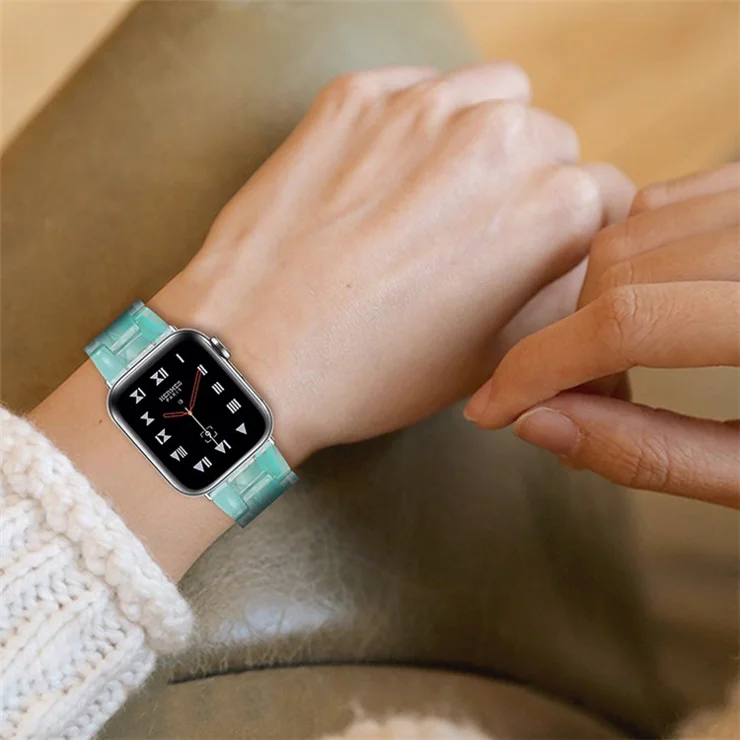 For Apple Watch Series 10 42mm / 9 8 7 41mm / 6 5 4 SE SE (2022) SE (2023) 40mm / 3 2 1 38mm Resin Band Stainless Steel Buckle Replacement Watch Strap - Jade Green