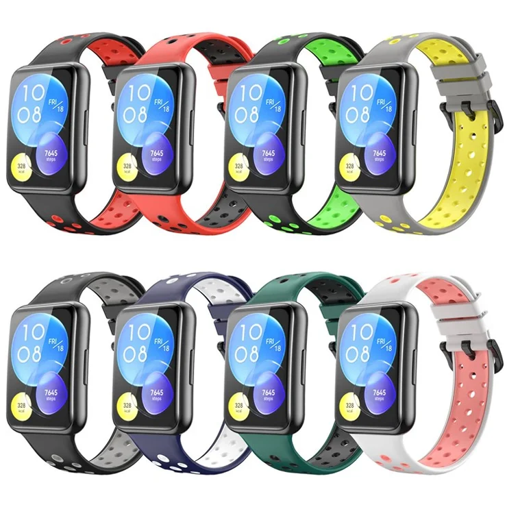 For Huawei Watch Fit 2 Silicone Watch Band Dual-Color Wrist Strap Quick Release Replacement Watchband - Red / Black