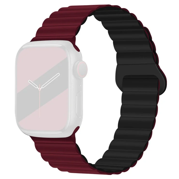 For Apple Watch Series 10 46mm / Ultra 2 Ultra 49mm / Series 9 8 7 45mm / 6 5 4 SE (2023) SE (2022) SE 44mm / 3 2 1 42mm Silicone Strap Magnetic Watchband - Wine Red / Black