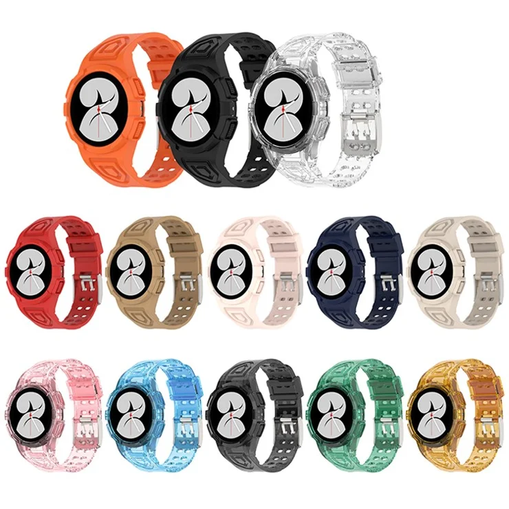 For Samsung Galaxy Watch4 40mm TPU Smart Watch Wristband Sports Bumper Watch Band Strap with Protective Case - Transparent Pink