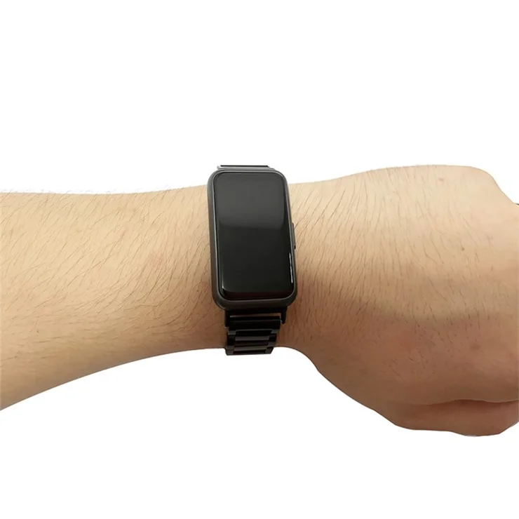 Watch Band for Huawei Band 7, Three Beads Stainless Steel Wrist Strap Replacement - Silver