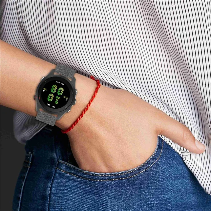 For Garmin Forerunner 255 / Venu 2 / Samsung Galaxy Watch3 45mm Watch Strap with Buckle Nylon Watch Band Universal 22mm Quick Release Watchband - Grey Stripe