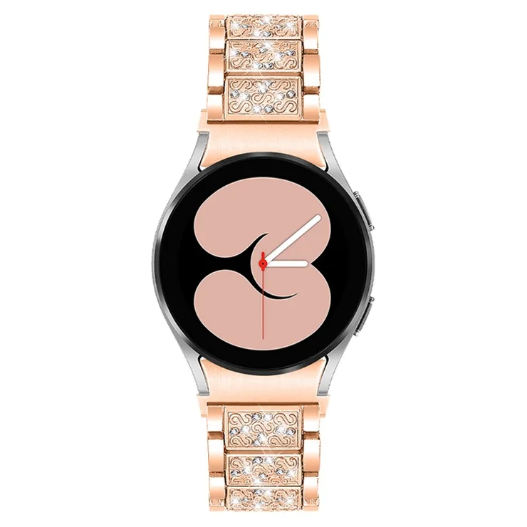 For Samsung Galaxy Watch4 Active 40mm/44mm / Watch4 Classic 42mm/46mm Watch Strap Bling Rhinestone Stainless Steel Replacement Watch Wrist Band - Rose Gold