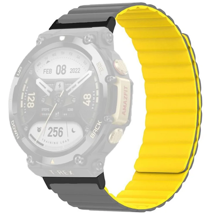 Magnetic Sweat-proof Watch Band for Huami Amazfit T-Rex 2 Adjustable Silicone Wrist Strap Dual-Color Design - Grey / Yellow